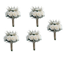 5X Bruidsboeketten voor Bruiloft, Kunstmatige Roos Bloemboeket Bruid Bruidsmeisje met Bloem, Bloemenmeisje Boeket