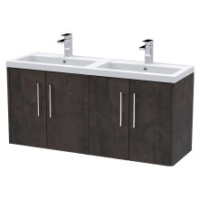 Winshill Contemporary 4 Door Wall Hung Vanity Unit with Double Basin, Metallic Slate, 1200mm
