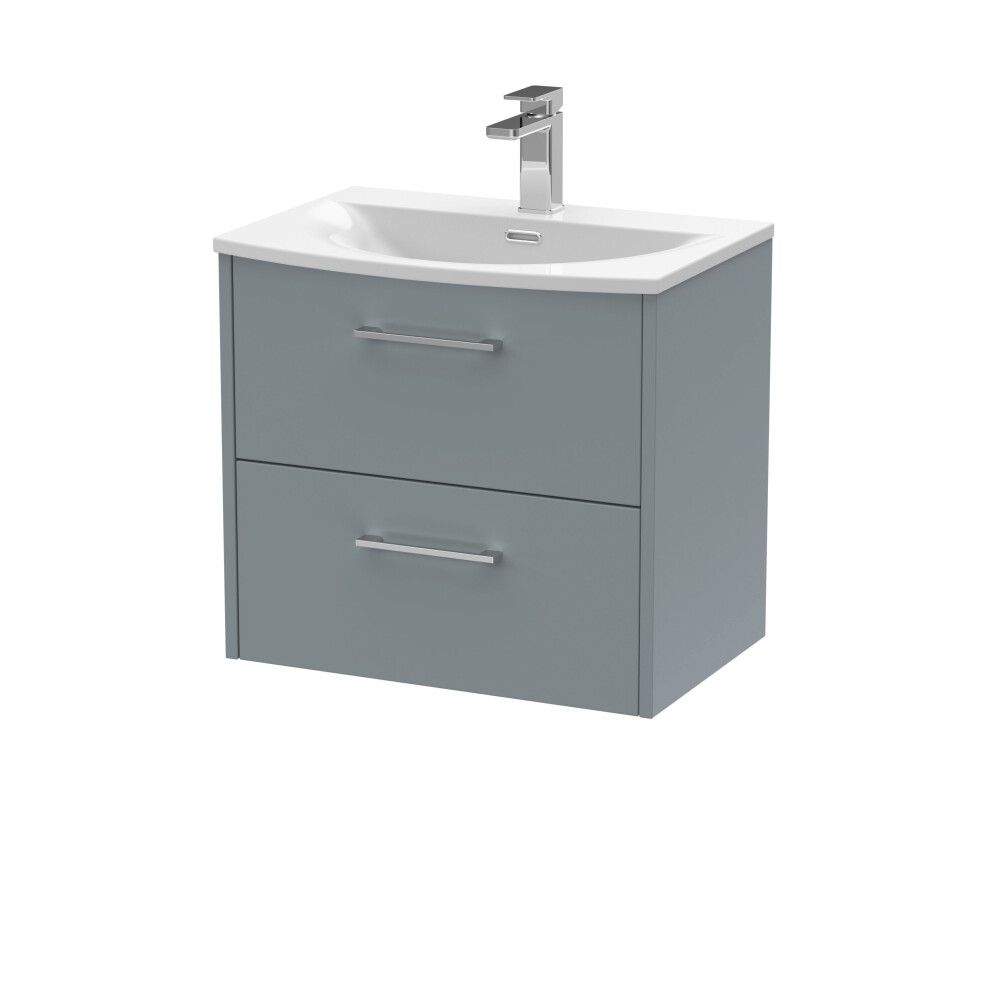 Balterley Winshill Contemporary 2 Drawer Wall Hung Vanity Unit With Curved Basin, 600Mm Grey