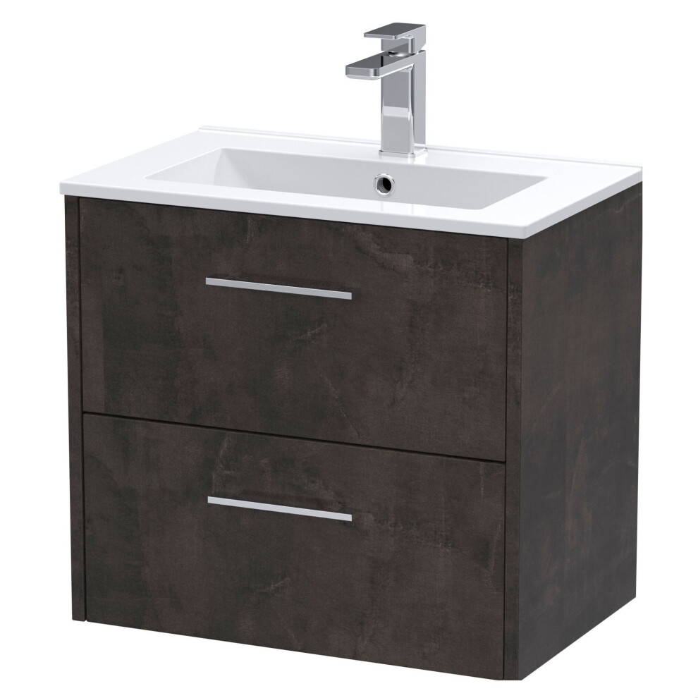 Balterley Winshill Contemporary 2 Drawer Wall Hung Vanity Unit With Minimalist Basin, Metallic Slate, 600Mm