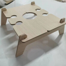 Wooden Folding Picnic Table with Glass Holder Round Foldable Desk Wine Glass Rack Table Snack Tray for Partys