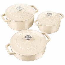 (Ivory) Cooks Professional Set of 3 Cast Iron Casserole | 20cm, 26cm and 28cm