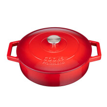 (Red) Cooks Professional 28cm Shallow Cast Iron Casserole