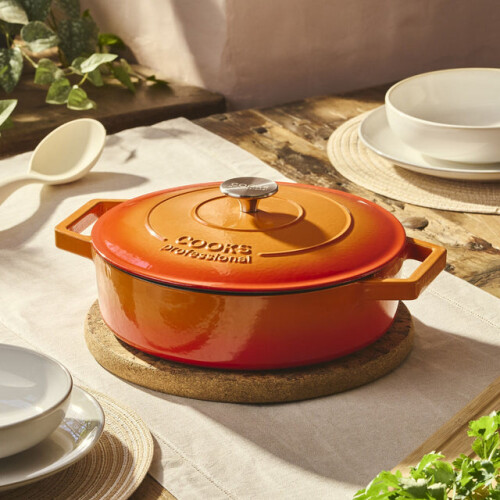 Cooks Professional (Orange) Cooks Professional 28cm Shallow Cast Iron Casserole 1