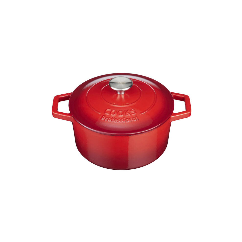 Cooks Professional (Red) 20Cm Cast Iron Casserole Red