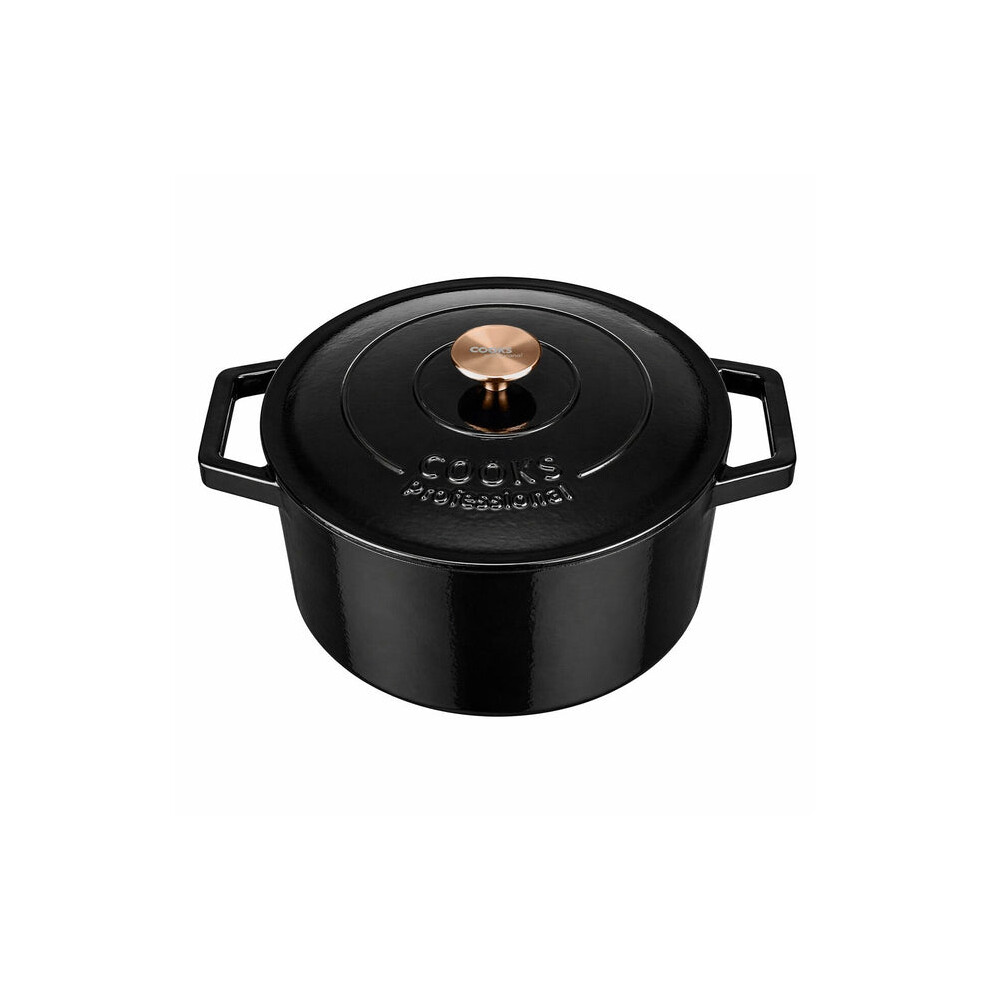 Cooks Professional (Black) 20Cm Cast Iron Casserole Black