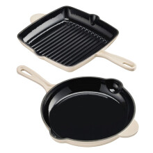 (White) Cook Professional Cast Iron Frying Pan & Skillet 2 Piece Set