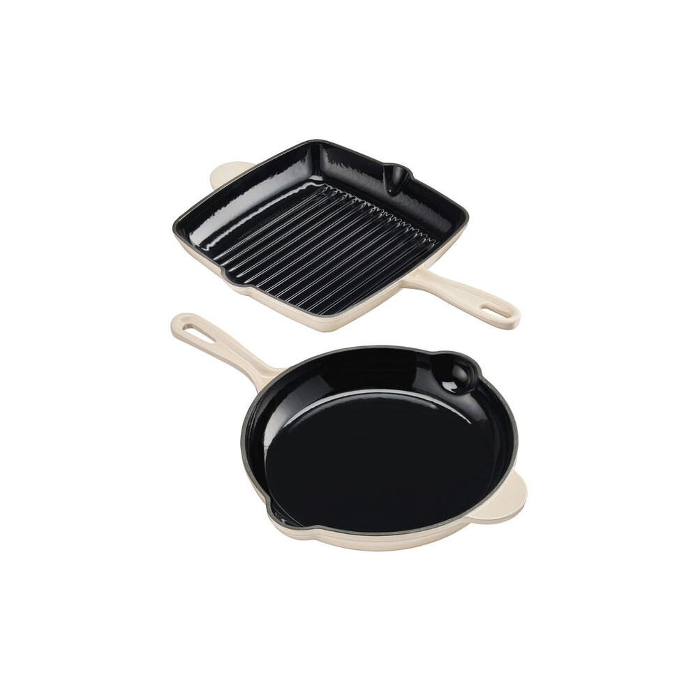 Cooks Professional (White) Cook Professional Cast Iron Frying Pan & Skillet 2 Piece Set White