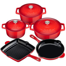 (Red) Cooks Professional Set of 5 Cast Iron