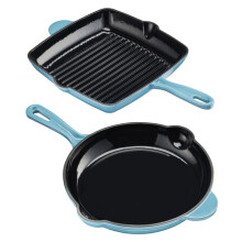 (Teal) Cook Professional Cast Iron Frying Pan & Skillet 2 Piece Set
