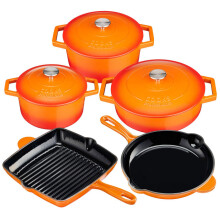 (Orange) Cooks Professional Set of 5 Cast Iron
