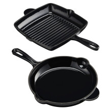 (Black) Cook Professional Cast Iron Frying Pan & Skillet 2 Piece Set