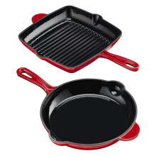 (Red) Cook Professional Cast Iron Frying Pan & Skillet 2 Piece Set