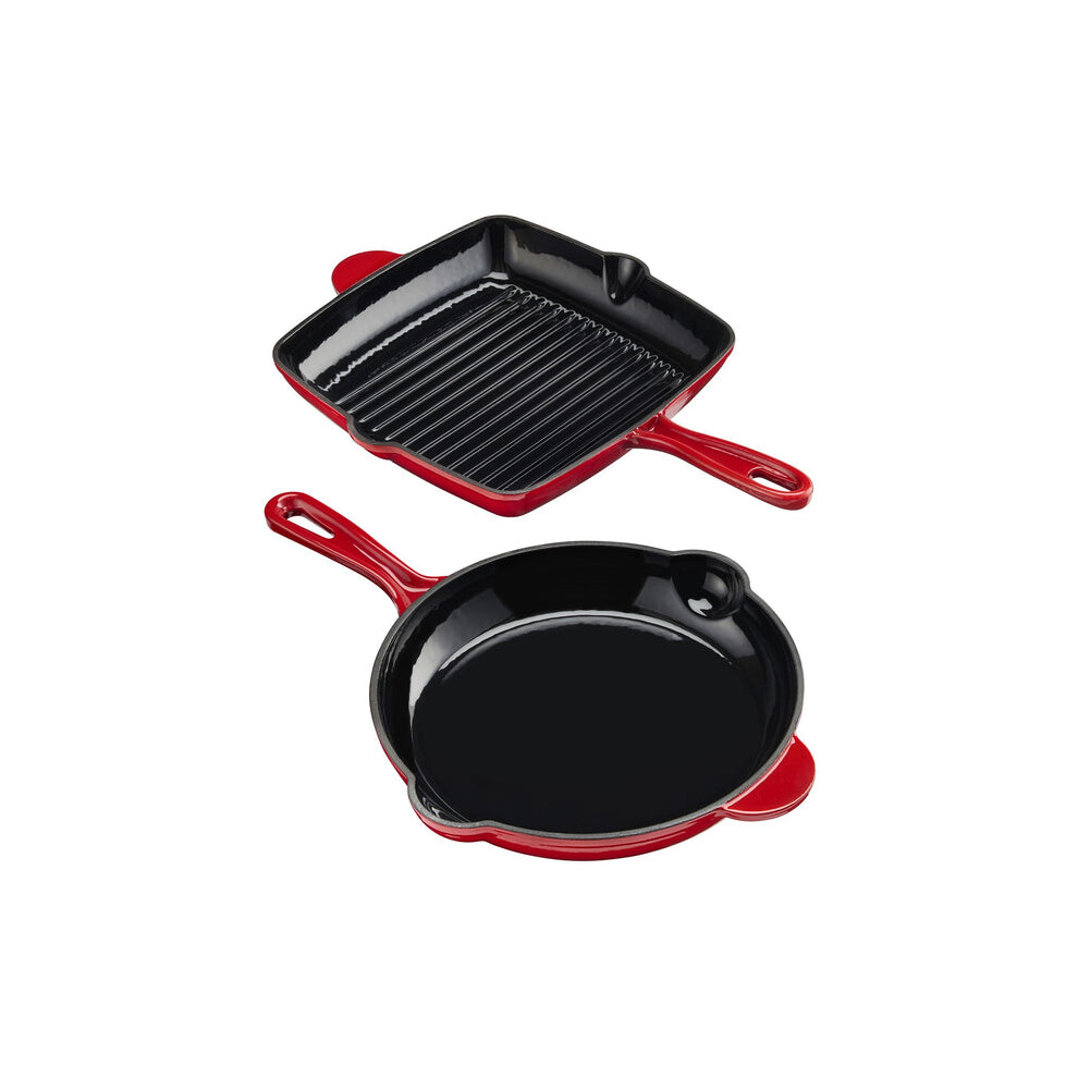 Cooks Professional (Red) Cook Professional Cast Iron Frying Pan & Skillet 2 Piece Set Red