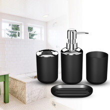 Juego de Accesorios de Baño de Plástico de 8 Piezas, Juego de Accesorios Cepillo de Baño con Soporte (Negro)