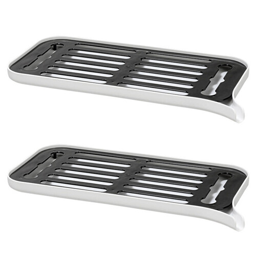 2X Plastic Dish Drainer Dryer Tray Large Sink Drying Rack Worktop Drain Rack Kitchen Water Filter Tray-White