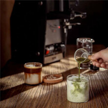 4X Glass Measuring Cup Espresso Shot Glass 75ML Triple Pitcher Barista Single Spouts with Wood Handle