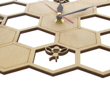 Cut Wood Clock Honey Bee  Honey Comb Hexagon Nature Watch Wall Clock Geometric Kitchen Art Decor