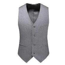 (L, grey) Vest Mens Fashion Casual High Quality Solid Color Slim Large Size Business Office Waistcoat Men Groom Wedding Dress Suit Vests