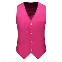 (M, rose red) Vest Mens Fashion Casual High Quality Solid Color Slim Large Size Business Office Waistcoat Men Groom Wedding Dress Suit Vests