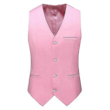 (4XL, pink) Vest Mens Fashion Casual High Quality Solid Color Slim Large Size Business Office Waistcoat Men Groom Wedding Dress Suit Vests