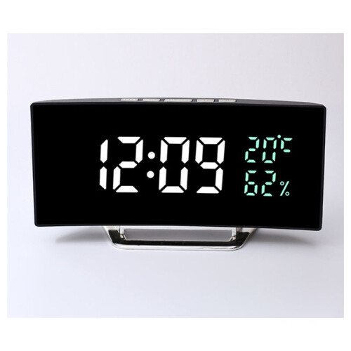 Curved Screen LED Clock with Temperature and Humidity Display Mirror Digital Alarm Clock Multi-Function Clock 7816 1