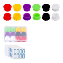 12pcs 5ml Glass Vial Caps with 64pcs Label Stickers, Multi-Color Leak-Proof Dust Resistant Covers