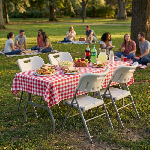 Vida Designs (4 Chairs) Indoor Outdoor Folding Table 5ft & Folding Chairs 2