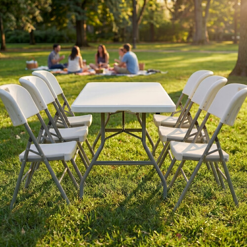 Vida Designs (6 Chairs) Indoor Outdoor Folding Table 5ft & Folding Chairs 1