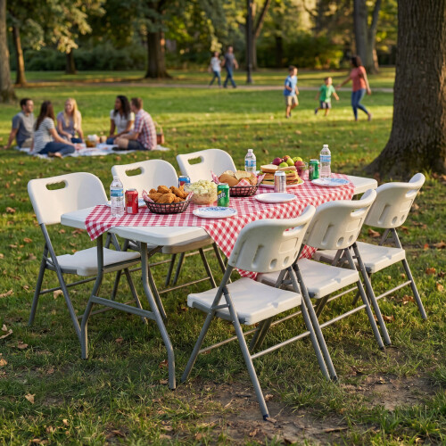 Vida Designs (6 Chairs) Indoor Outdoor Folding Table 5ft & Folding Chairs 2