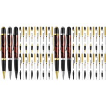 Lot de 24 Stylos en Bois, Stylos à Bille Rotatifs avec Plateau Tournant en Cuivre de Remplacement, Fournitures de Classe DIY D
