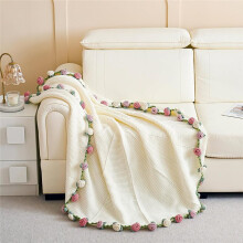 Crochet Flower Bouquet Throw Blanket, Handmade Knitted Blanket with Rose Flowers, Cute Romantic Gift for Valentine