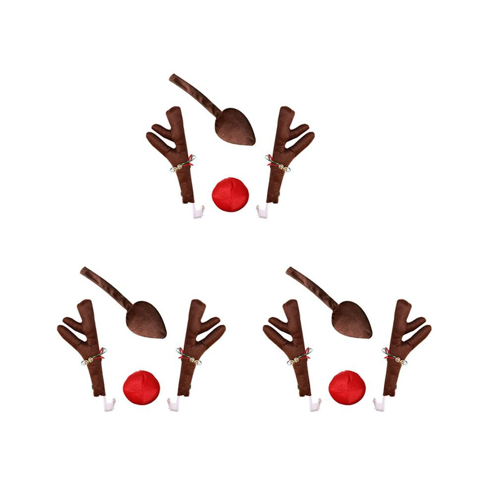 3X Reindeer Decoration Vehicle Nose Horn Costume Set Rudolph Christmas Reindeer Antlers Nose Ornaments Elk Antlers Red 4713606055393