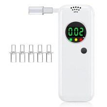 AD-6000NS Tragbarer Alkoholtester mit 6 Mundstücken, Hohe Genauigkeit für Den Persönlichen Gebrauch Vor Jeder Fahrt, Weiß