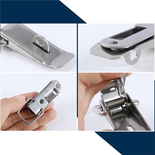 10Pcs Spring Loaded Toggle Catch, Stainless Steel Spring Toggle Lock with Padlock Hole for Cabinet, Wooden Case Medium 1
