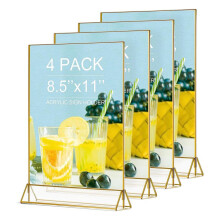 4Pack 8.5X11 Gouden Fotolijst Acryl Tekenhouder, Bruiloft Borden Tafelnummers Menuhouders