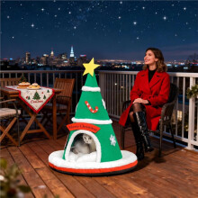 Enclosed Cat Bed Warm Christmas Tree Anti-Slip Bottom Pet Supplies Soft Sleeping Kitten Bed Cat Cave for Puppy Kitten
