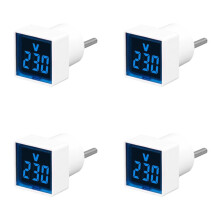 4X Digitales Voltmeter Quadratisch AC220V Quadratischer Spannungstester mit LED-Anzeige und Kontrollleuchte EU-Stecker Blau