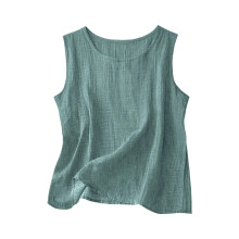 Casual Women's Sleeveless Cotton Vest Loose for Art-Green L