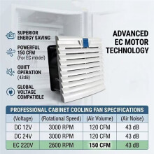 803 150x150mm Enclosure Cabinet Ventilator Filter Kits AC 220V for 12V 24V Cooling Fan Dustproof Waterproof 24V