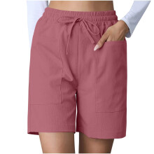Womens High Waist Wide Leg Shorts with Pockets Solid-Red S