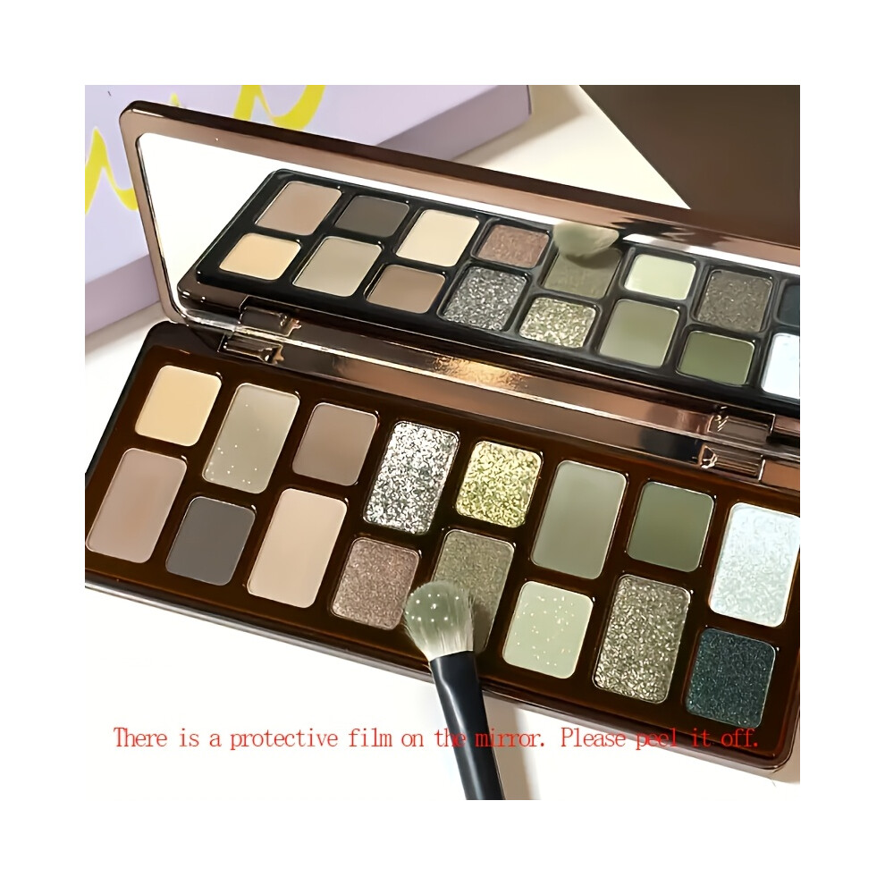 Green (Eyeshadow Palette) 16-Color Eyeshadow Palette Featuring Matte, Shimmer, And Glitter Finishes In Gray, And Earthy Tones, Perfect For