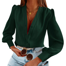 Women's Business Casual Top, Summer Long-Sleeved-Dark Green M