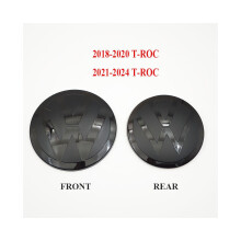 Przedni i tylny emblemat ABS z czarnym lusterkiem do VW T ROC 2021 2024 144 mm 113 mm, atrapa chłodnicy i logo na tylnym bagażniku