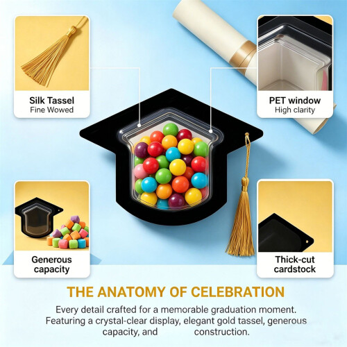 10Pcs Graduation Hat Gift Packaging Box 17x10cm Clear-Green 1