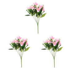 3Pcs Lírio Artificial Rosa Flores Realistas Plásticas Para Decoração