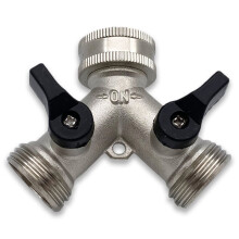 Nickel-Plated Solid Brass Garden Hose Splitter, Dual Shut Off Valves, Leak Proof