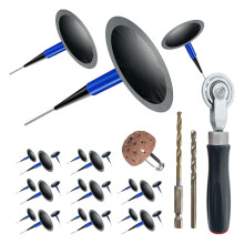 Car Tire Repair Patch Tool Kit with 24pcs Mushroom Tire Patch Plugs, Tungsten Buffing Wheel, Roller and 4mm Drill Bits