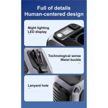 Portable Waist Fan LED Lighting Hanging Neck Fan 3600mAh with LED Light and Power Bank Function for Outdoor Grey