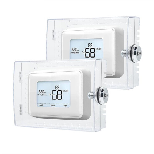 2 Set Thermostat Lock Box with Key and Screw, PVC Material, Lockable Temperature Controller Protective Cover
